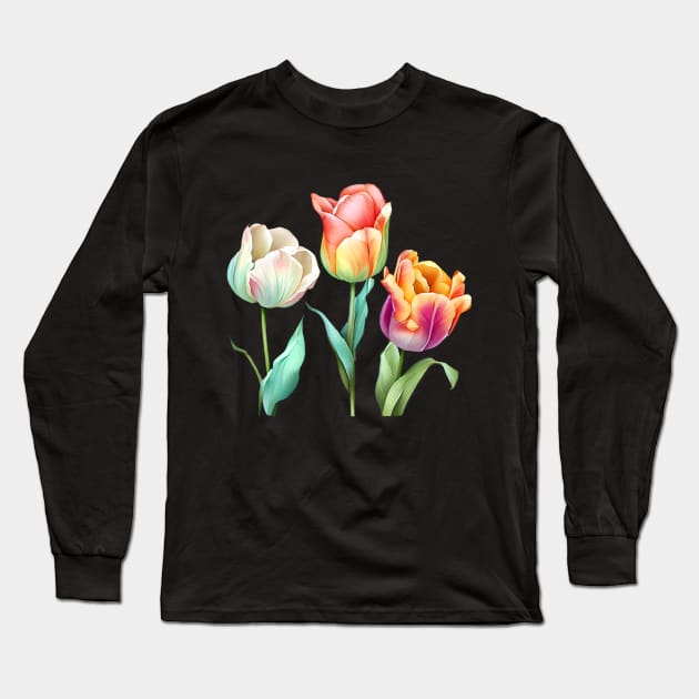 Tulip flowers bouquet Long Sleeve T-Shirt by DreamLoudArt